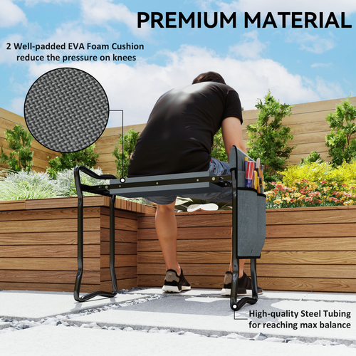 Outsunny Garden Kneeler Foldable Seat Bench EVA Foam Pad with Tool Bag Pouch
