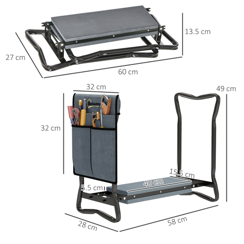 Outsunny Garden Kneeler Foldable Seat Bench EVA Foam Pad with Tool Bag Pouch