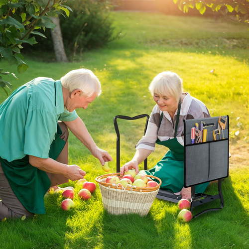 Outsunny Garden Kneeler Foldable Seat Bench EVA Foam Pad with Tool Bag Pouch