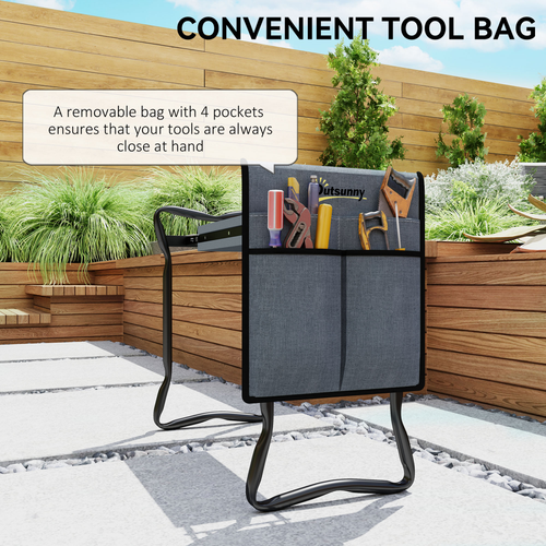 Outsunny Garden Kneeler Foldable Seat Bench EVA Foam Pad with Tool Bag Pouch