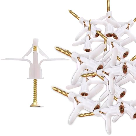Drywall fixings with screws white close